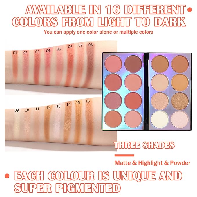 Blush Palette,Shimmer Silky Matte Blush Powder Palette,Professional Cute Face Contour Highlighter Blush Palette with Blush Makeup Brush 01