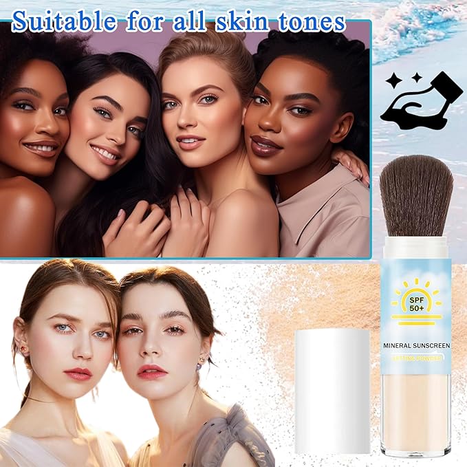 Sunscreen Setting Powder SPF 50+ PA++++,Oil Control Brush On Powder Sunscreen Makeup,Breathable Long Lasting Mineral Loose Powder,Lightweight Flawless Concealer for All Skin Types