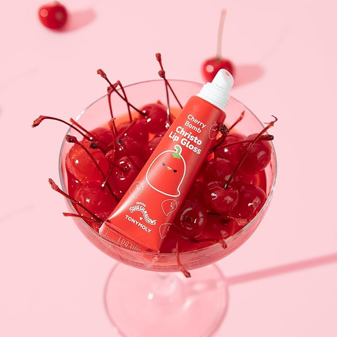 TONYMOLY x Squishmallows Christo Lip Gloss, Sheer Cherry Red Tint, Hydrating Formula with Cherry Extract and Rosehip Oil, 11ml