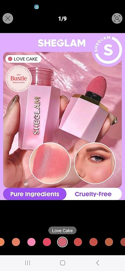 Pink blush for rosy cheeks.