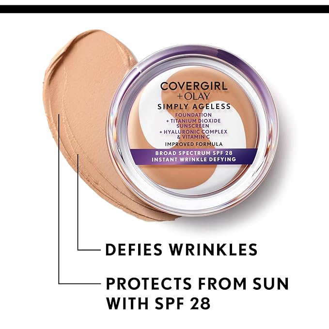 Covergirl Simply Ageless Instant Wrinkle Defying Foundation, 245 Warm Beige, 0.4 Oz (Packaging May Vary)
