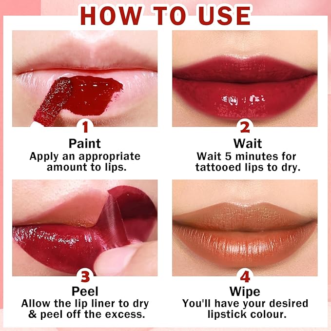 Lip Stain Tint Peel Off Lip Tint Stain,Peel Off Tattoo Tinted Lip Stain Long Lasting Waterproof Matte Liquid Lipstick Lip Gloss Makeup Gift - 01