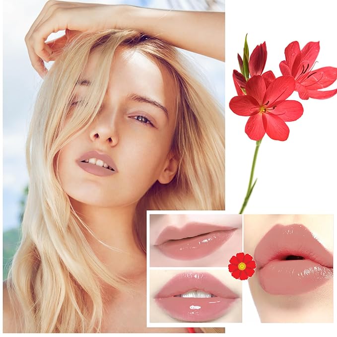 1 Pack Crystal Flower Jelly Lipstick,Magic Color Changing Lipstick,PH Clear Temperature Color Changing Lip Gloss,Lip Balm,Long Lasting Nourishing Moisturizing Lip Stick Set 02