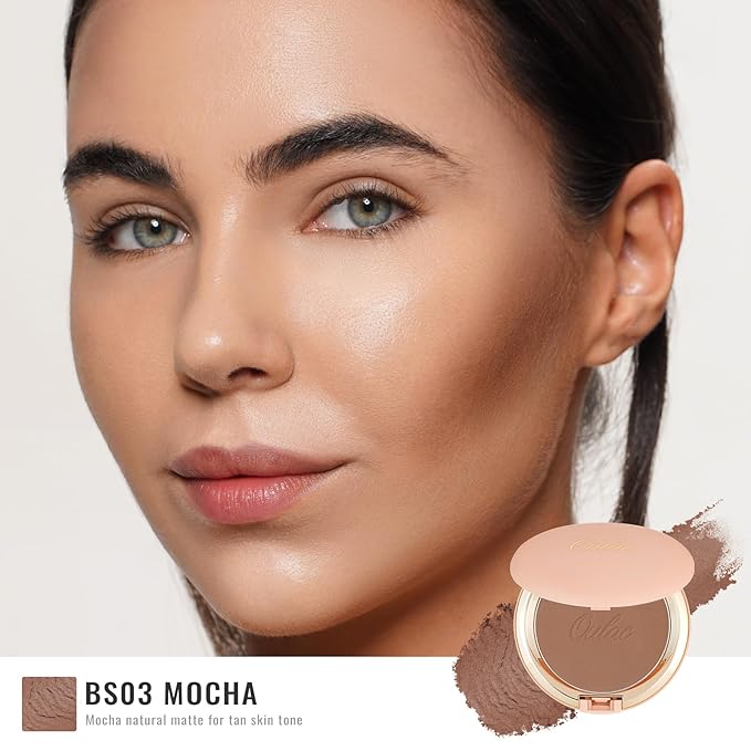 Oulac Matte Bronzer Powder Face Makeup with Mirror - Natural SunKissed Bronzer Look,Highly Pigmented Cream Bronzer, Long Lasting Glow, Easy to Blend, Vegan & Cruelty-Free BS03, 【BS03 Mocha】
