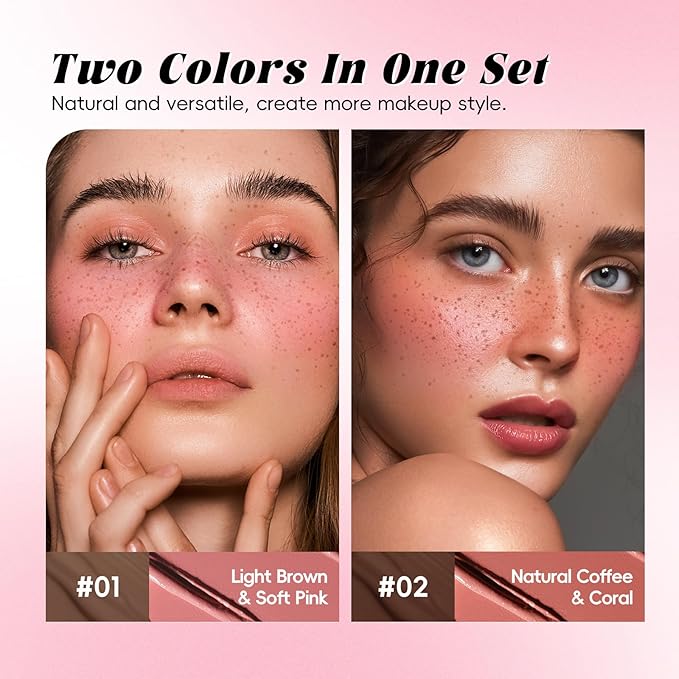 2 Colors Freckle Blush Pen for Lifelike Faux Freckle, Waterproof Freckle Stamp&Blusher 2 in 1 for Natural Sunkissed Makeup, Fake Freckles Stain Marker with Puff