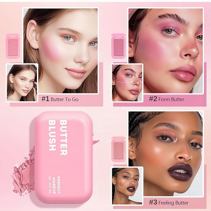 5 Color Powder Blush, Embossed Butter Blush, Matte Powder Makeup Blush for Cheeks