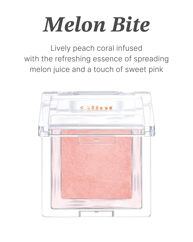 Glint Baked Blush (Melon Bite, 0.08oz) - Long-Lasting, All-Day Face Blush Powder for a Natural Look. Korean Skin Care, Korean Makeup. Blendable Color for Eyes, Cheeks & Body.
