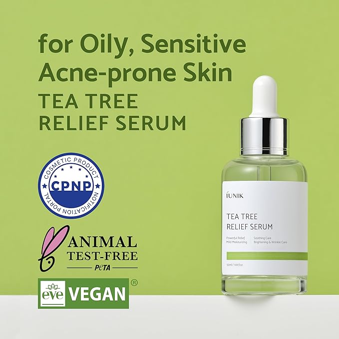 IUNIK Centella Asiatica Cleansing Oil Makeup Sunscreen Remover Mild Cleanser & Tea Tree Relief Facial Serum Non-sticky Non-greasy Gentle Soothing Moisturizing Calming Ampoule Korean Skincare