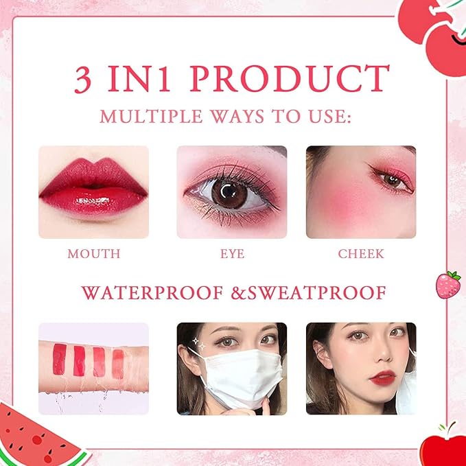 6 Colors Liquid Tint Stain, Korean Lip Gloss Moisturizing Natural Mini Liquid Lipstick, Lip Stain Long Lasting Waterproof, Multi-Use Lip and Cheek Tint Stain (6 PCS)