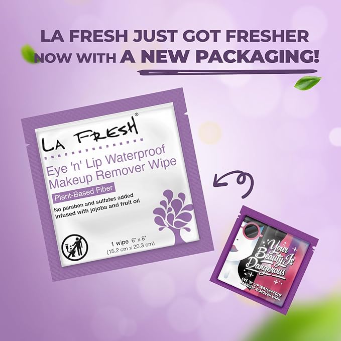 LA Fresh Eye 'N’ Lip Makeup Remover Wipes Case of 200 Wipes Made With Vitamin E, Olive Oil, Jojoba To Leave Skin Soft And Smooth Convenient Size For Purse, Gym Bag, Nightstand, Car