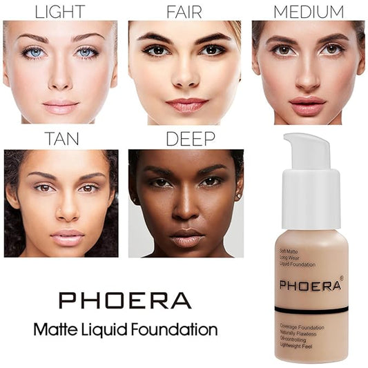 PHOERA Foundation Full Coverage,PHOERA CC Cream Color Correcting Anti Aging Hydrating Serum &SPF 25+,PHOERA Makeup Wrinkles Matte Natural Finish for a Flawless Complexion(102+120/Nude+Nude)
