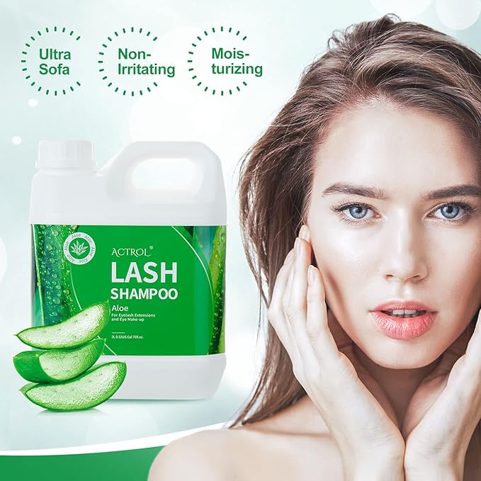 Eyelash Extension Cleanser Aloe 2L Natural Lash Extension Shampoo Professional Eyelid Foaming Cleanser Paraben & Sulfate Free Non-lrritating with Salon and Home Care