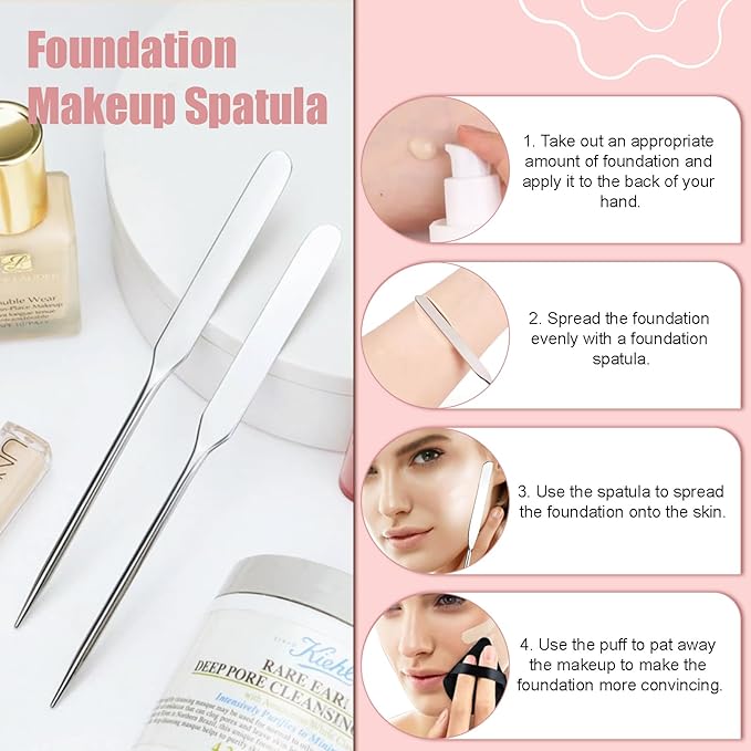 4 Pcs Makeup Spatula Set, Stainless Steel Cosmetic Makeup Palette, Korean Mixing Palette Foundation Cosmetic Skin Care Tool