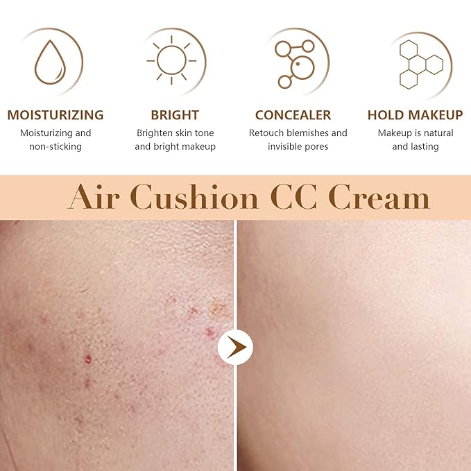 Mushroom Head Air Cushion CC Cream, Air Cushion CC Cream Foundation Covers Blemishes, Scars Easily and Smoothly, Mushroom Foundation Long Lasting, Intensely Moisturizing (Natural)