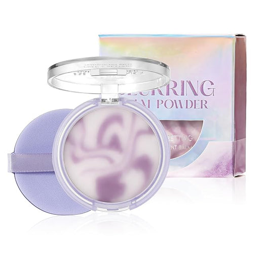 Lavender Face Matte Setting Powder, Oil Control Pressed Matte Blurring Balm, Pores & Fine Lines, Lavender Jelly Pressed Setting Balm with Mini Puff, Powder-free, #01 Fancy