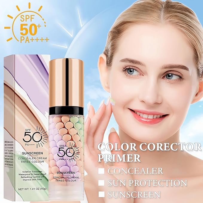 3 In 1 Primer for Face Before Makeup, SPF 50 Sunscreen Isolation Cream, One Step Color Corrector Face Primer, Oil Control & Moisturizing Skin Tone Correcting Hydrating Makeup Base (Purple, 01)