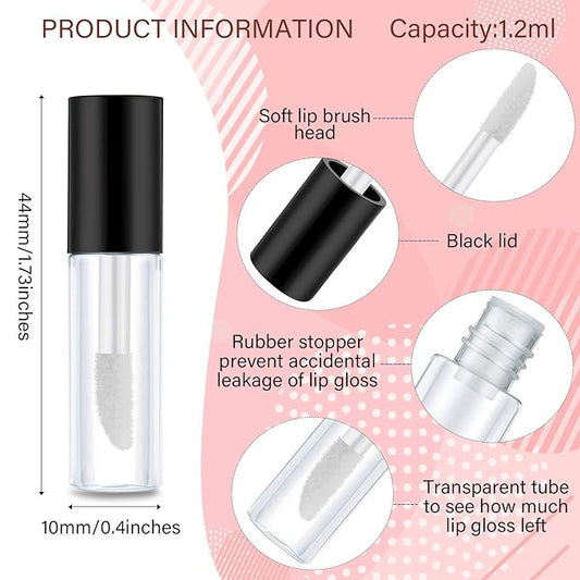 100 Pieces 1.2 ml Clear Mini Lip Gloss Tube Refillable Empty Lip Balm Gloss Containers Bottles Transparent Mini Lipstick Containers for Women DIY Makeup(Black)