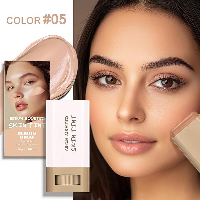 Foundation Stick Beauty Balm Serum Boosted Skin Tint - Solid 𝗧𝗶𝗻𝘁𝗲𝗱 Moisturizing Serum Contour Stick Foundation, Hydrates, Smooths Full Coverage, Natural Finish Makeup