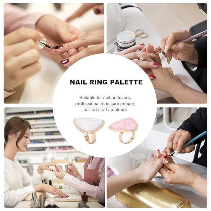 2pcs Shell Ring Palette Cream Makeup Palette Marble Nail Finger Ring Plate Nail Art Accessories Manicure Ring Nail Art Ring Makeup Palette for Foundation White Resin Mix Gel Miss