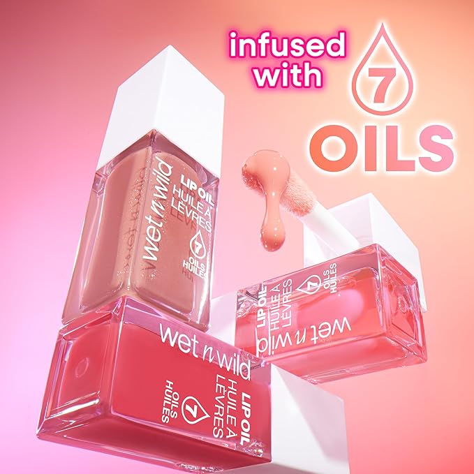 wet n wild Lip Oil - Lightweight, Non-Sticky, Hydrating & Nourishing Formula with 7 Conditioning Oils, Vegan & Cruelty-Free - Fuzzy Pillow