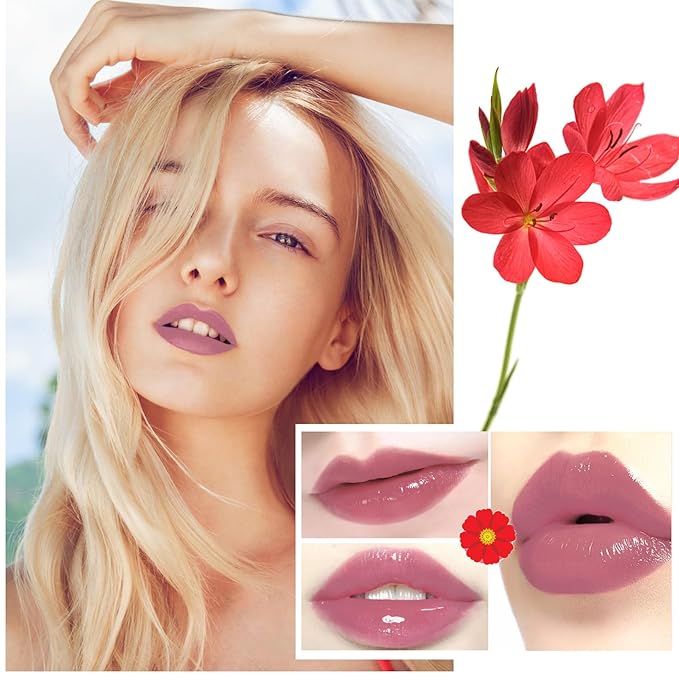 1 Pack Crystal Flower Jelly Lipstick,Magic Color Changing Lipstick,PH Clear Temperature Color Changing Lip Gloss,Lip Balm,Long Lasting Nourishing Moisturizing Lip Stick Set 06