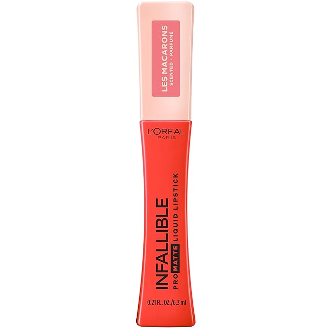 L’Oréal Paris Makeup Infallible Pro Matte Les Macarons Scented Matte Liquid Lipstick, Highly Pigmented, Longwear, Waterproof and Smudge Proof, Mademoiselle Mango, 0.21 fl; oz.