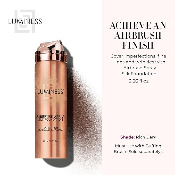 LUMINESS Silk Airbrush Spray Foundation - Full Coverage Foundation - Formula Hydrates & Moisturizes with Hyaluronic Acid, Aloe Vera & Hydrolyzed Silk (Shade - Rich Dark)