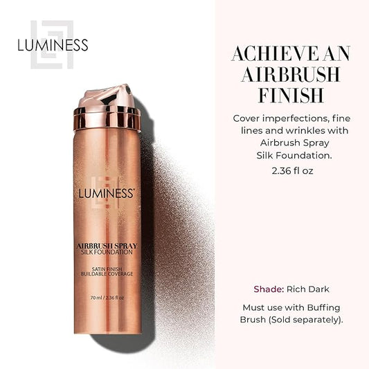 LUMINESS Silk Airbrush Spray Foundation - Full Coverage Foundation - Formula Hydrates & Moisturizes with Hyaluronic Acid, Aloe Vera & Hydrolyzed Silk (Shade - Rich Dark)