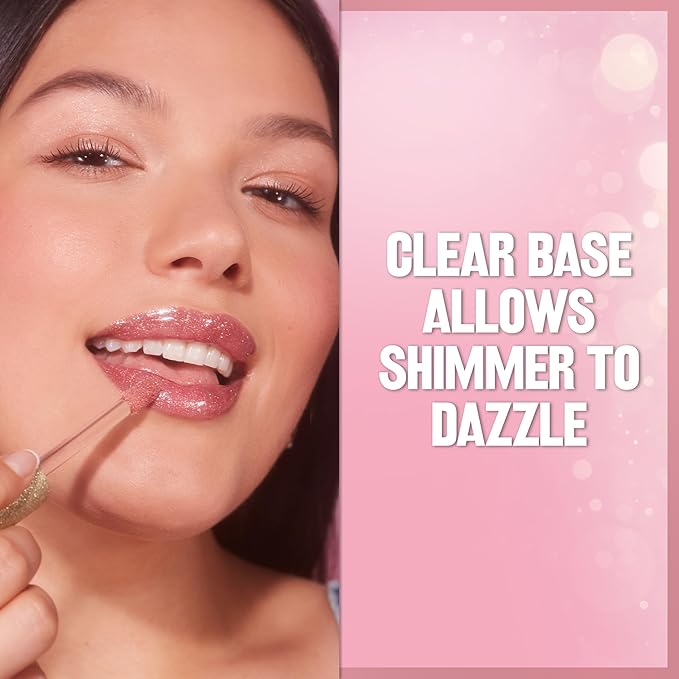 REVLON Super Lustrous Glimmer Gloss, Non-Sticky Lip Gloss, High-Shine Finish, Plant-Based Glitter, 004 Happy Hour, 0.13 fl oz