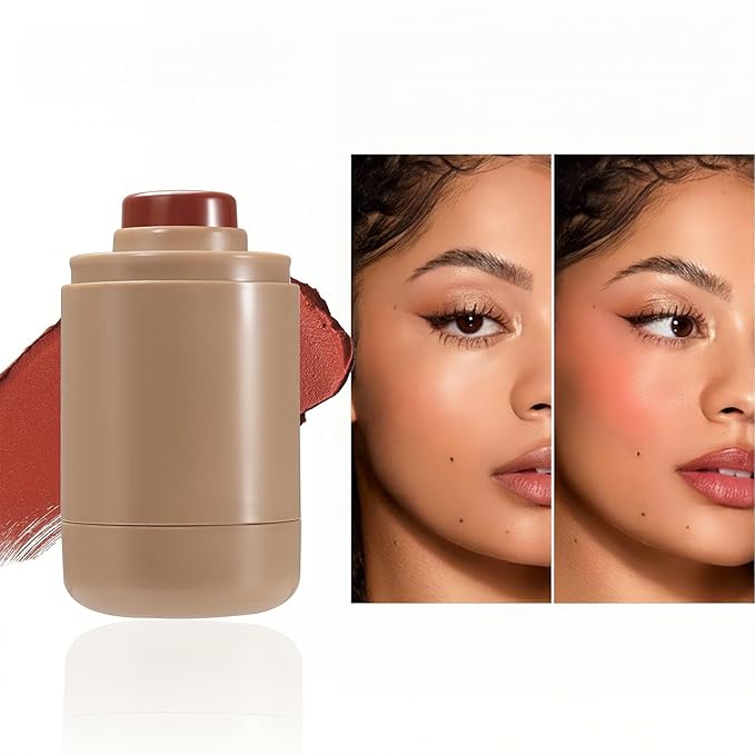 MAEPEOR Matte Blush Stick Creamy Natural Looking Finish Face Blush Long-Lasting Lightweight Buildable Blushes Stick for Cheeks (Color H02)