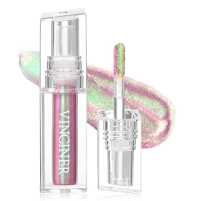 Glitter Chameleon Liquid Lipsticks, Diamond Shimmer Glow Metallic Lip Gloss, Long Lasting Waterproof Shiny Glimmer Sparkly Lipstick for Women Girls Face Eye Glow Christmas Party Makeup Gift 4#