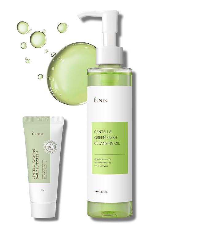 IUNIK Centella Asiatica Cleansing Oil - Pore & Sebum Control Oil Cleanser | Makeup & Sunscreen Remover for Women & Men Dry Oily Sensitive Acne-prone Skin Gentle Face & Body Wash Korean Skincare