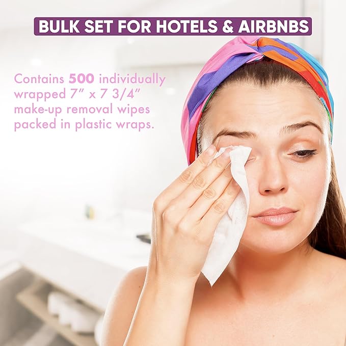 Fresh Aloe Makeup Remover Wipe for Hotel| Essential for Hotel, Airbnb, VRBO, Vacation Rental - Case of 500
