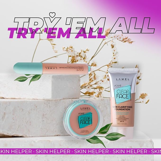 Oh My Clear Face Full Coverage Foundation for Oily & Acne Prone Skin, Salicylic Acid & Tea Tree Extract, Anti-Blemish Sensitive Skin Care, Organic & Oil-Free, 406 Sand, 40 ml / 1.35 fl.oz