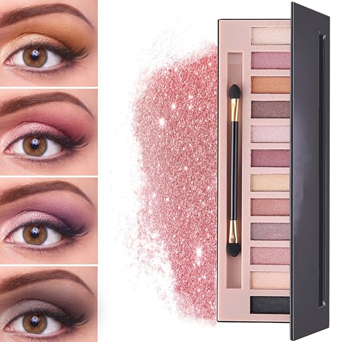 12 Color Naked Eyeshadow Palette, Pearly Earth Color, Natural Shimmer, Professional Waterproof and Smudge Proof Eye Makeup Set for Women