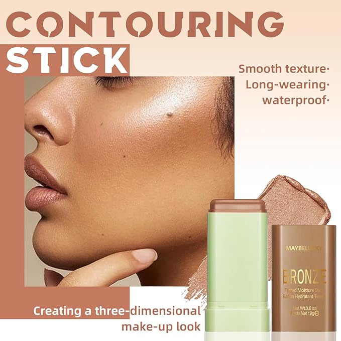 Cream Contour Stick for Cheeks Tint, Multi-Use Makeup Highlighter Blush Bronzer Stick, Natural Glow Solid Moisturizer Stick Blendable Illuminator On-the-Go Shimmer Cream Contour Makeup-02