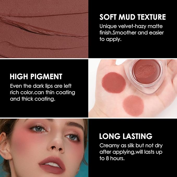 FOCALLURE Velvet-hazy Matte Cheek Lip Mud Dual-use For Lips And Cheek Lip Clay High Pigment Lipstick Blush Lasting Lip Tint