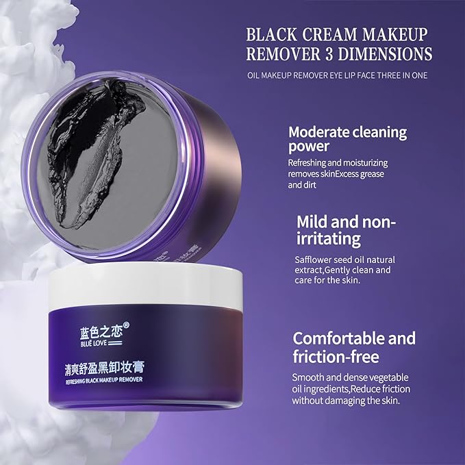 BLUE LOVE Waterproof Makeup Remover Cleansing Cream for Eyes, Face & Lips - Deep Cleaning Moisturizing Balm, Gentle Makeup Melting for All Skin Types