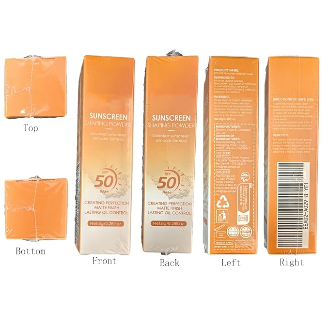 Mineral Sunscreen Setting Powder, SPF 50 PA++ Powder Sunscreen for Face, Oil Control Lightweight Breathable Translucent Concealer Brush Face Powder for All Skin