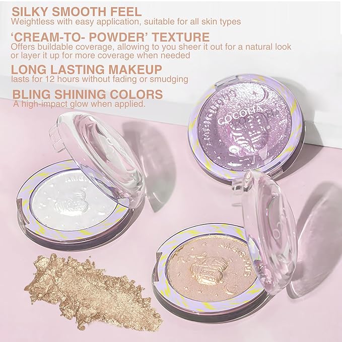 Glitter Sparkly Face Highlighter Makeup Palette Shimmer Radiant Glow Illuminator Iluminadores de Maquillaje 6g (03 Aurora Purple)