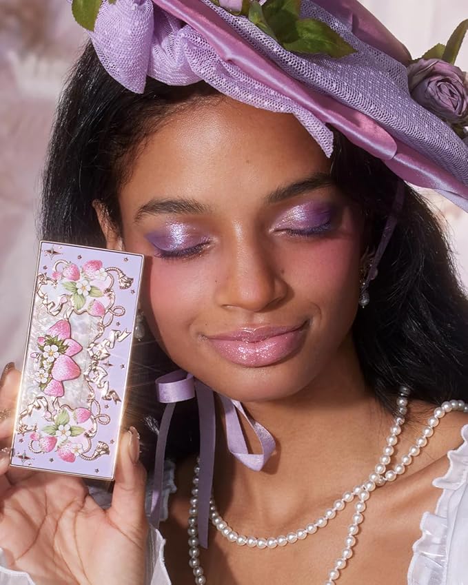 Flower Knows Violet Strawberry Rococo All-In Gift Set,11 Pack Makeup Box with Mirror,Lip Gloss×4+Blush×2+Eyeshadow Palette+Blush Brush×1+Handheld mirror×1+Hair Clip×1+Gift Box×1
