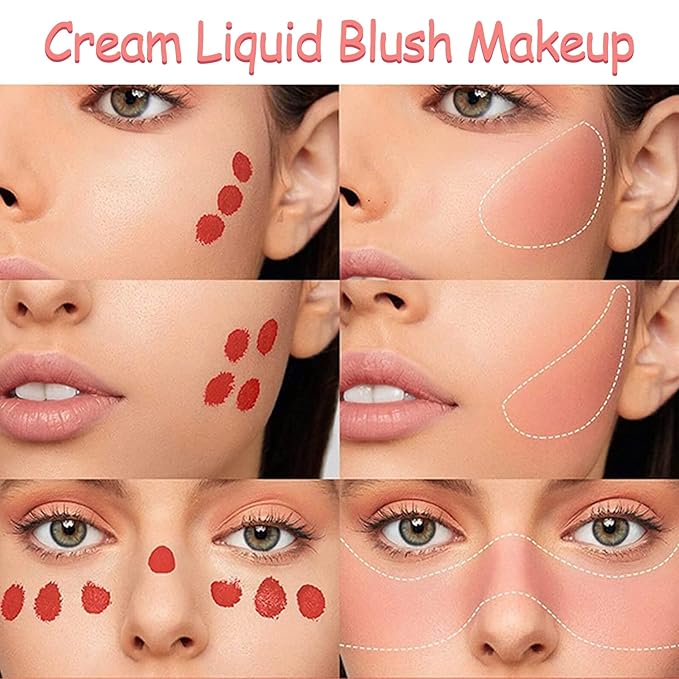 Soft Cream Liquid Blush, Creamy Liquid Blush Makeup with Cushion Applicator for Cheeks, Lip, Eyes, Buildable Pigment, Weightless, Long-lasting, Dewy Finish, Smudge Proof, Natural-Looking (03#)