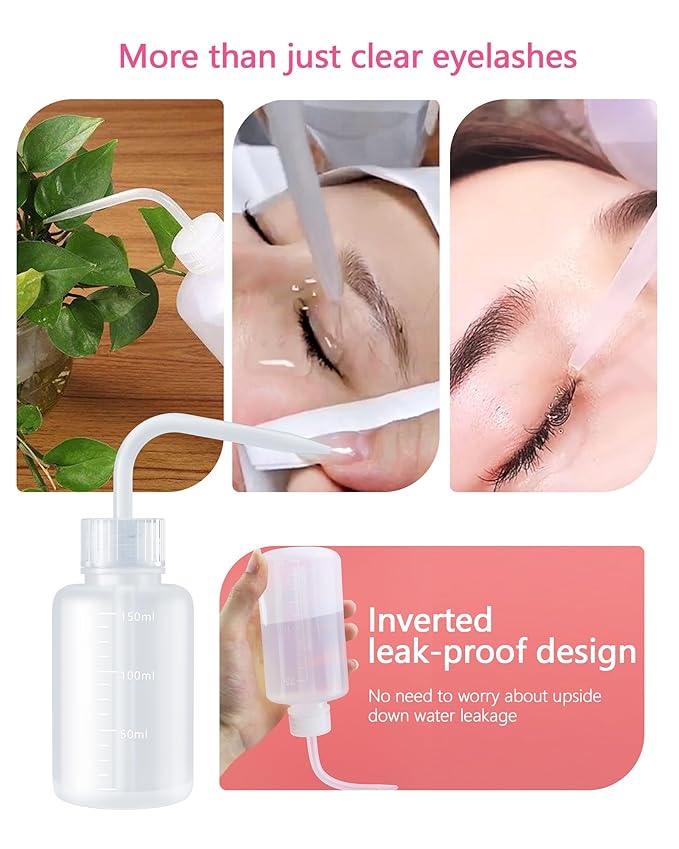 Buqikma Lash Shampoo - 60ML Lash Cleanser with Fan Brush, Rinse Bottle and 50 Pcs Mascara Brush, Rich Foam Wash for Eyelash Extensions at Home (Pink)
