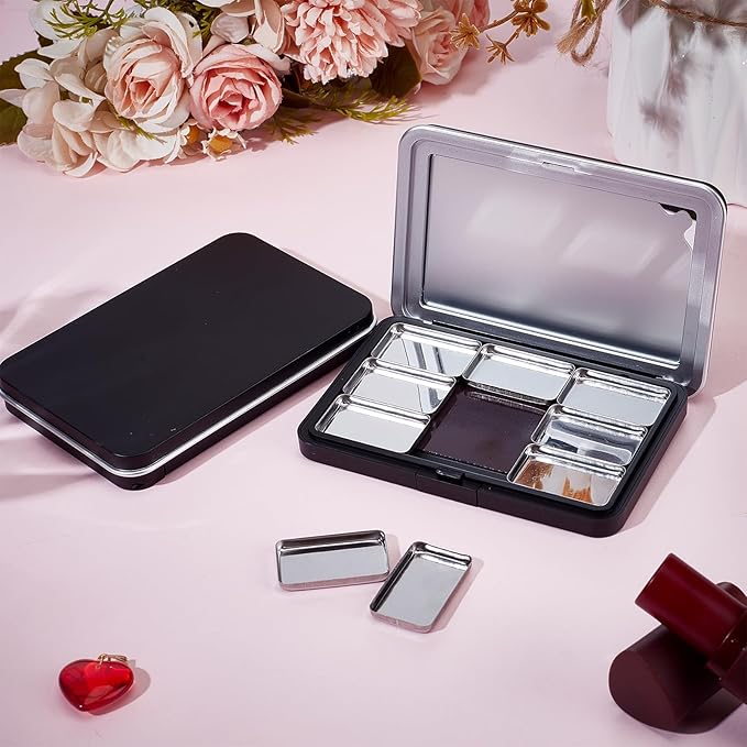 NICENEEDED 2 Pcs Empty Eyeshadow Palette, 9 Grids Blush Pallet Makeup Palette, Eyeshadow Palette Storage Box DIY Travel Makeup Organizer for Powder Blusher