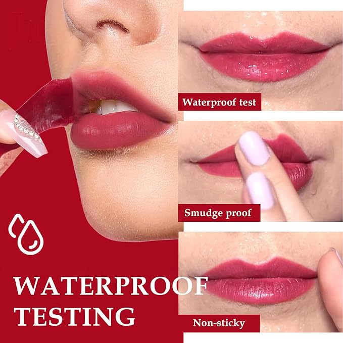 3 Colors Peel Off Lip Tint, Long Lasting Tattoo Lip Gloss, Non-Stick Cup Matte Finish Lip Tinted Peel Off Lip Stain, Waterproof and Transfer Proof (Set B)
