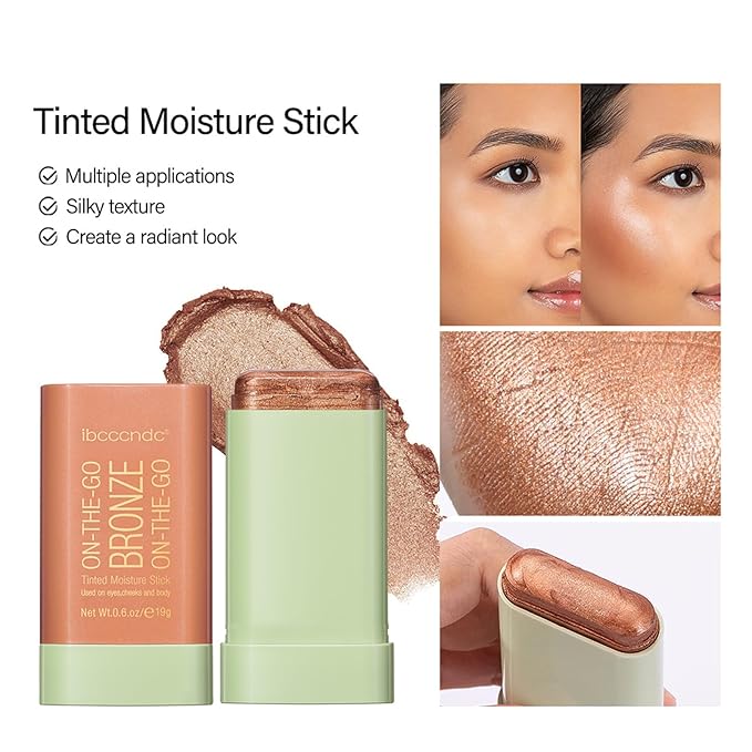 Multi-Use Makeup Bronzer Stick, On-the-Go Glow Bronze Tinted Moisture Stick, Hydrating Solid Moisturizer with Bronze Tint, Natural Bronzed Glow, Blends Effortlessly, for Eyes, Cheeks & Body