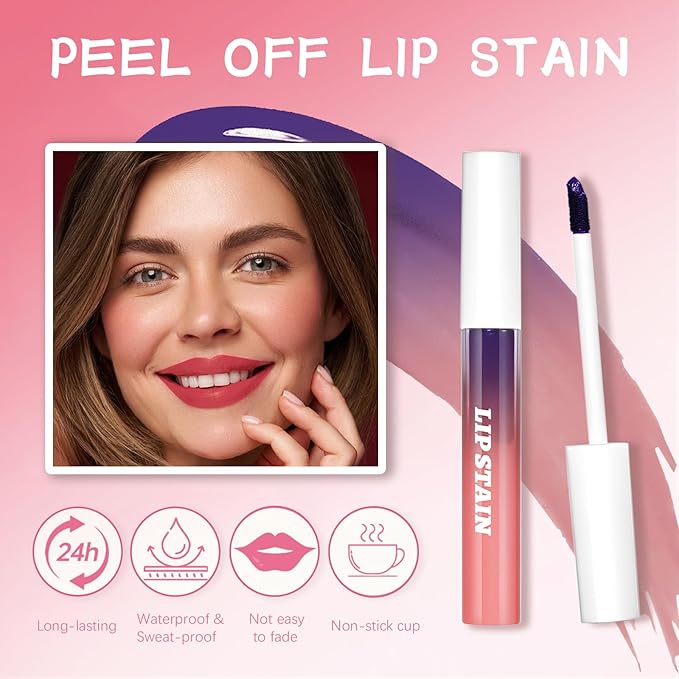 DAGEDA 3 Colors Peel Off Lip Stain Set, Matte Finish Lip Liner Stain, Waterproof, Non-sticky, Long-lasting Peel Off Lip Liner Stain, Highly Pigmented Tattoo Lip Tint Stain