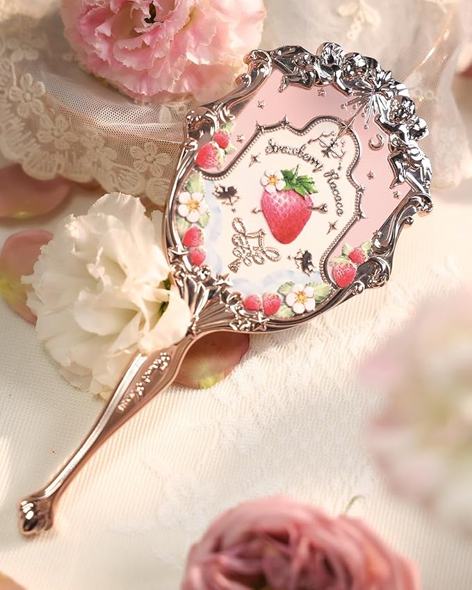 Flower Knows Strawberry Rococo Embossed Blush 05 Strawberry Rococo Hand Mirror Soft Pink