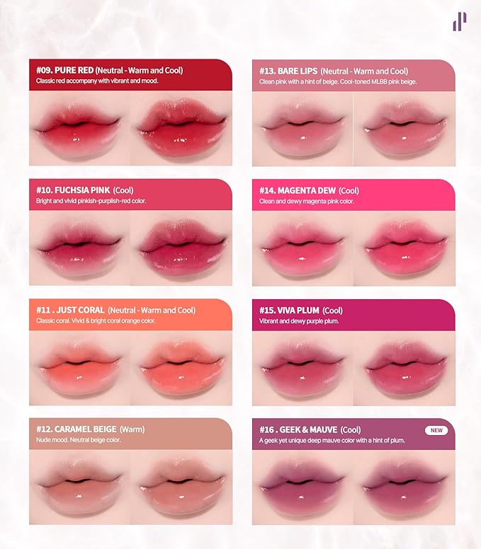 Heart Percent Dote On Mood Pure Glow Tint, Watery & Lightweight Moisturizing Lip Stain Long Lasting Liquid Lipstick 6.8g, #02. Pink Rose