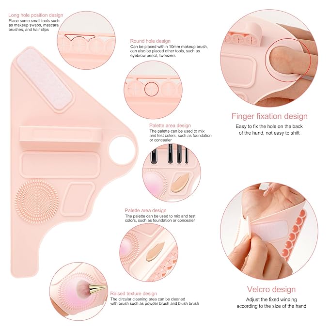 Makeup Mixing Palette Wrist Strap,Foldable Makeup Brush Storage Palette,Silicone Hand Wrist Makeup mixing tray Draw Assistance Tool for Small to Medium Brush